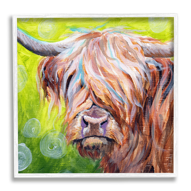 Bétail Vivid Highland par Farmhouse, H 24 po x l 24 po x P 1,5 po, Giclée encadrée blanc bord de mer