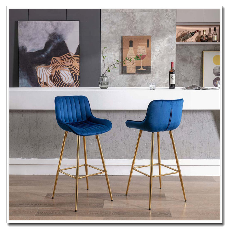 Ensemble de 2 tabourets de bar avec repose-pieds chromé, Tabouret de bar (siège d'une hauteur de 30 po), Bleu