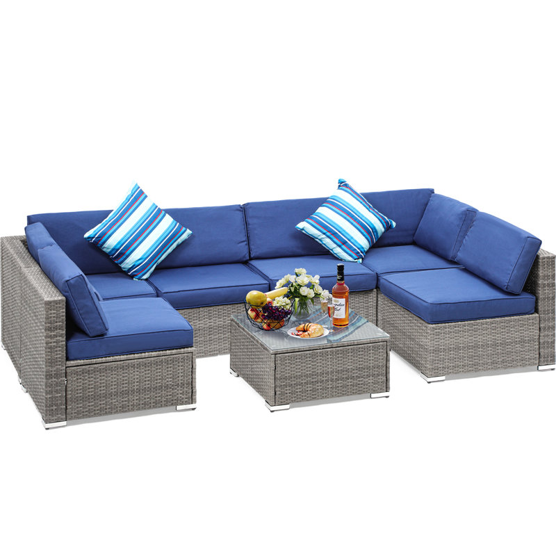 Ensemble de 7 pièces avec coussins, Bleu