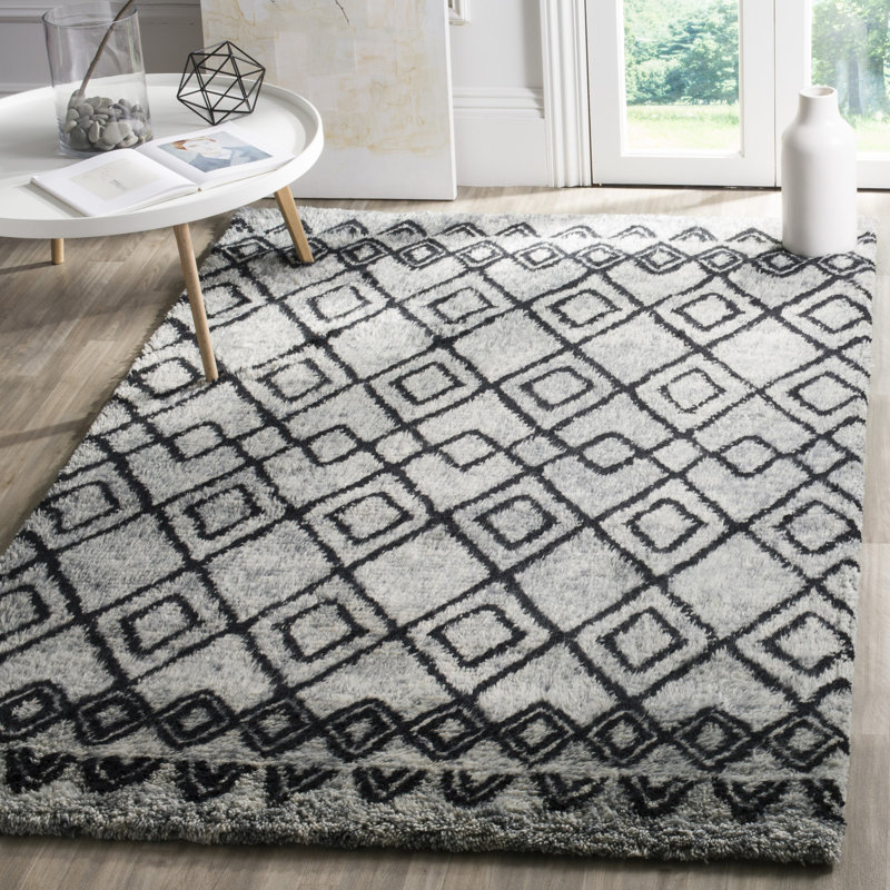 Tapis gris en laine et en coton touffeté à la main Aderhold, Rectangle 6 pi x 9 pi