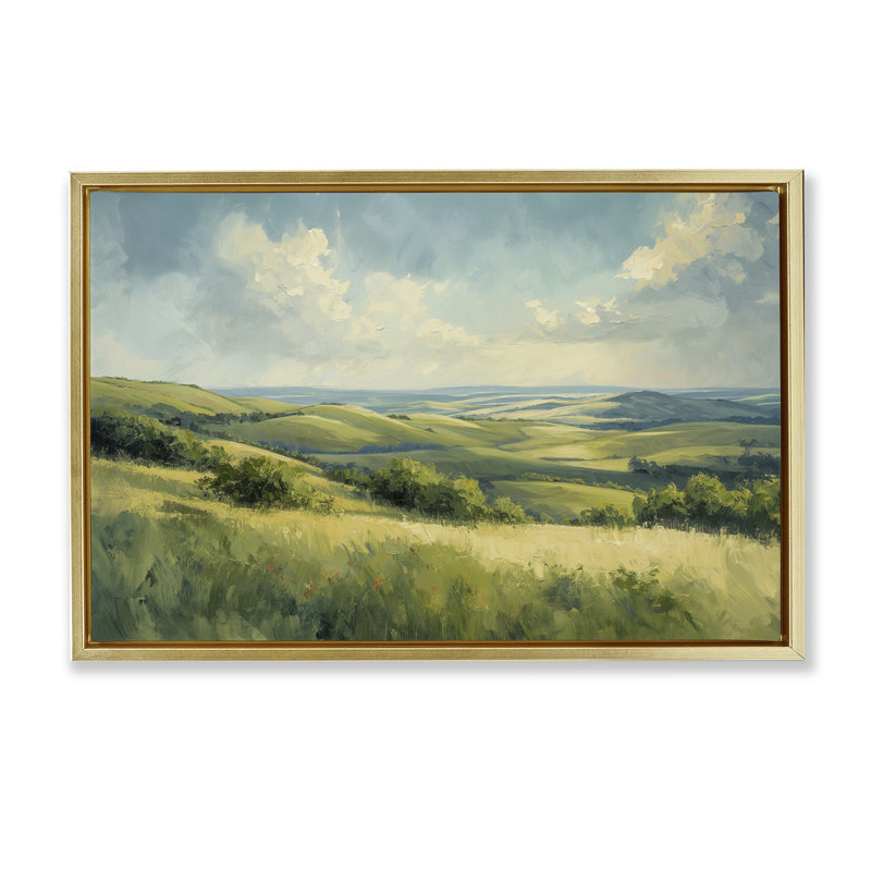 Toile flottante encadrée Rolling Emerald Horizon par Gina Kelly, H 17 po x l 25 po, Cadre flottant métallique doré