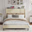 Lit plateforme pour chambre à coucher, construction en métal et bois beige doux, grand lit avec station de charge intégrée