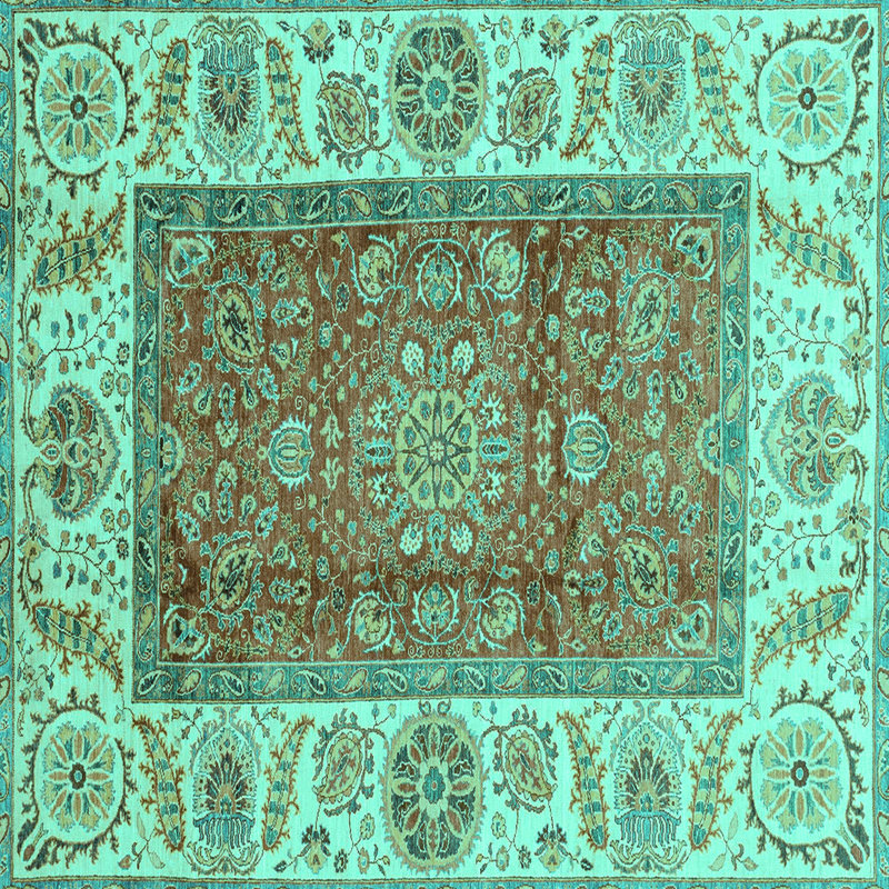 Tapis oriental bleu / vert / brun Ilah, Carré 4 pi
