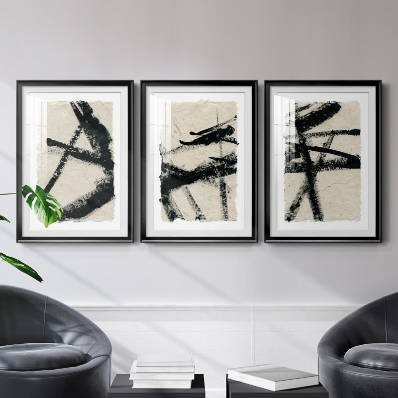 Lines Crossed I - Ensemble de 3 reproductions de cadres photo, H 30,5 po x l 127,5 po x P 1,5 po, Noir