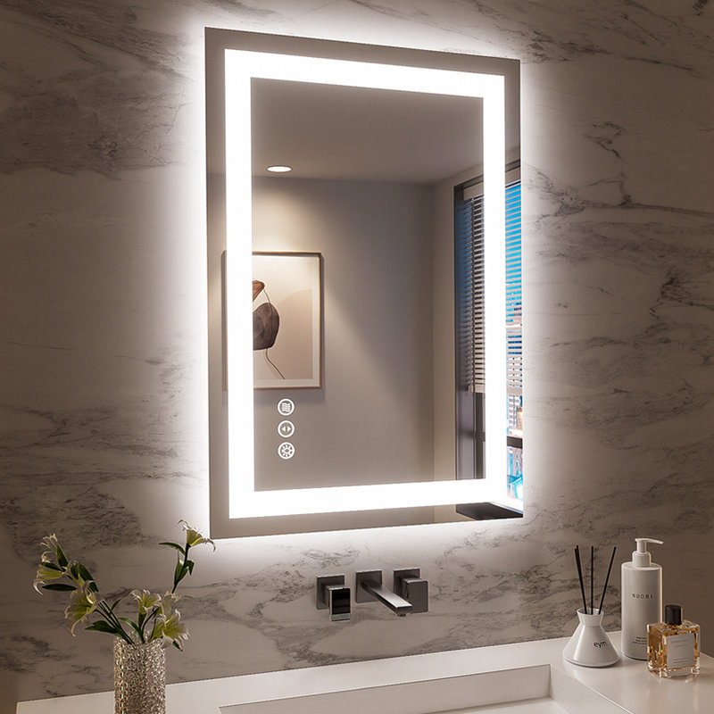 Miroir de salle de bain 24 po x 36 po à DEL sans cadre, miroir intelligent