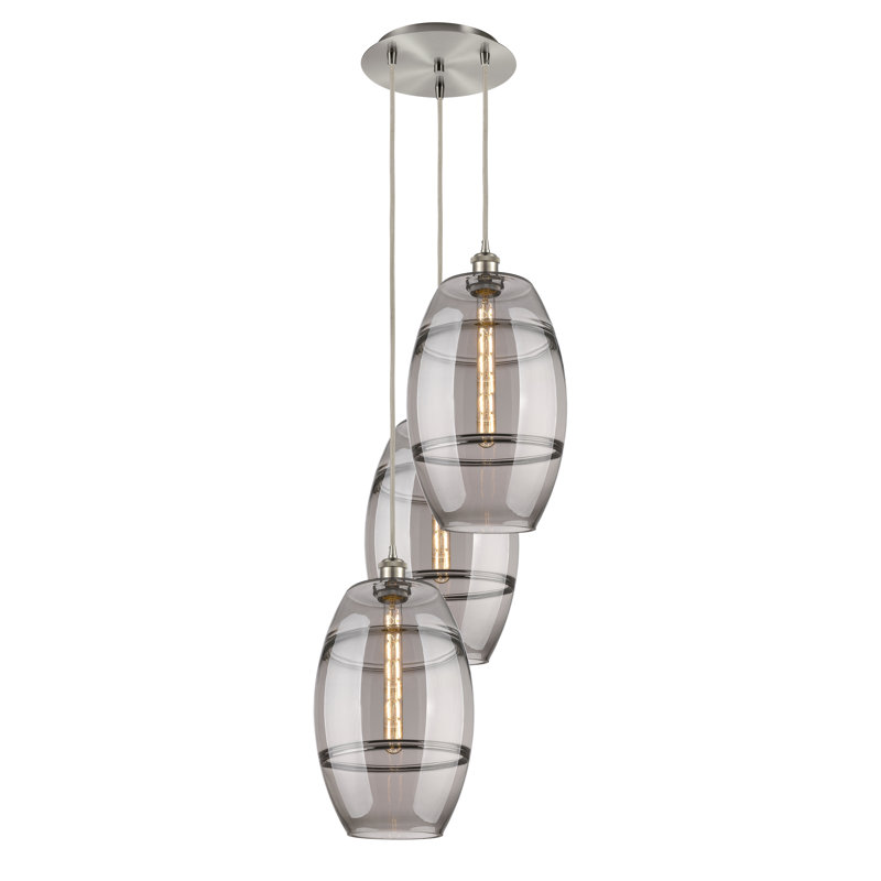Luminaire suspendu rond / ovale 3 lumières Dundrod, H 56,25 po x l 16,5 po x P 16,5 po, Nickel satiné brossé