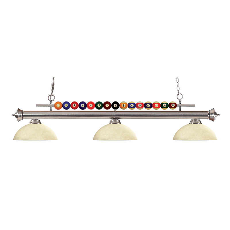 Luminaire suspendu linéaire pour table de billard 3 lumières Chapa, Nickel brossé