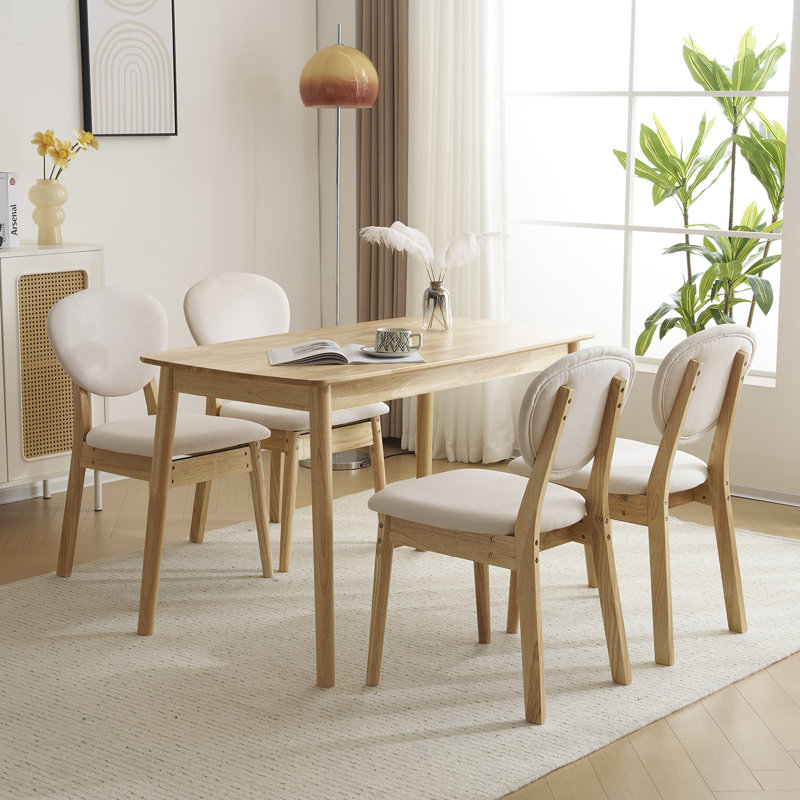 5-Piece Solid Wood Dining Set  for 4 , Modern Kitchen Table with Upholstered Chairs , Tan, Cream/Tan