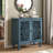 Vintage Hollow-Carved Accent Cabinet, 2-Door Display Storage Sideboard With Symmetrical Floral Design, Adjustable Shelf And Solid Wood Legs For Living Room Entryway(Antique Blue)-595496181