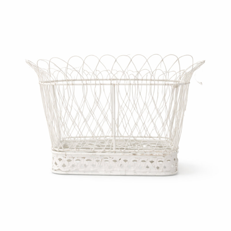 Square White French Wire Basket, Large