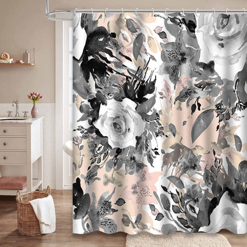 Rideau de douche aquarelle rose avec 12 crochets, L 72 po x l 78 po