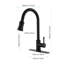 Robinet de cuisine en acier inoxydable avec extérieur noir mat, rétractable pour un contrôle facile de l'eau à arc haut en noir, avec douchette polyvalente-168217284