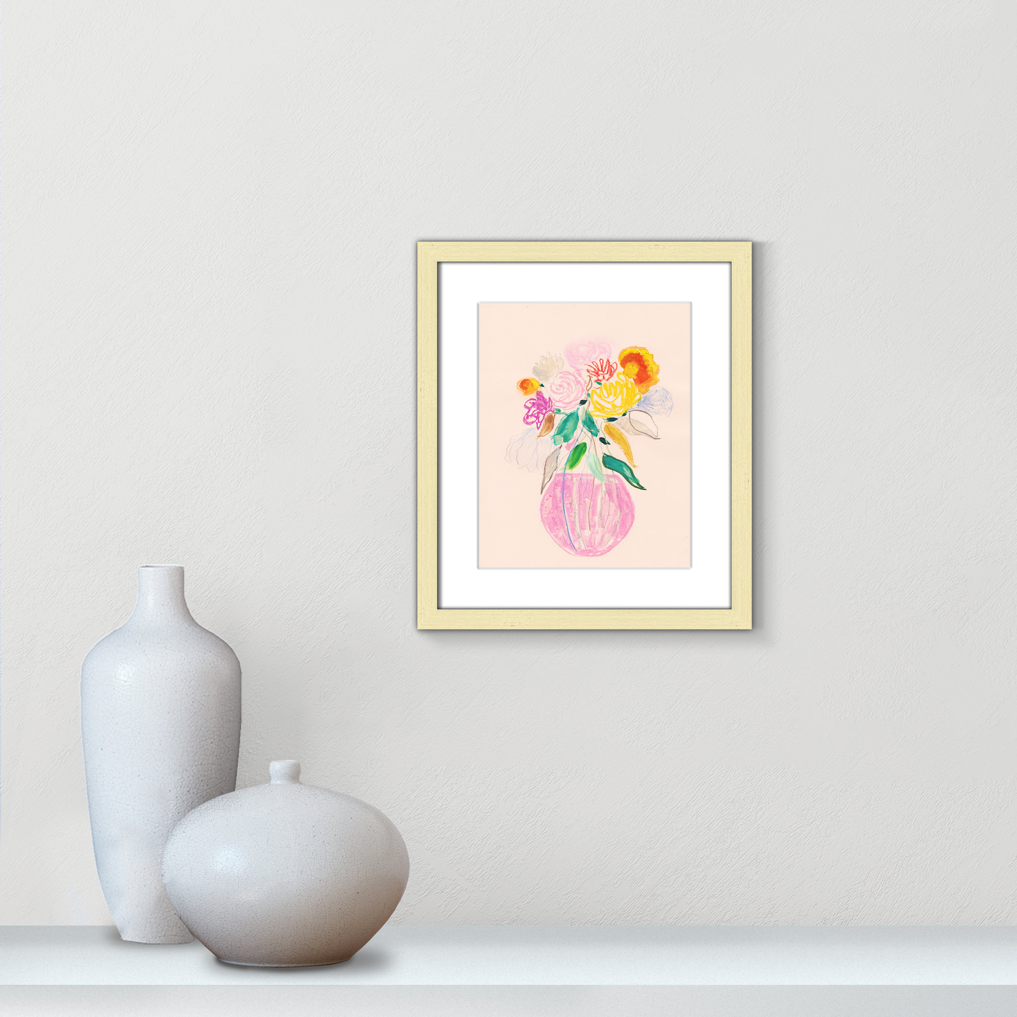 Simple Floral I Print by Bea Dina, Gold Single Picture Framed Paper, 15" H x 13" W x 1.25" D, White
