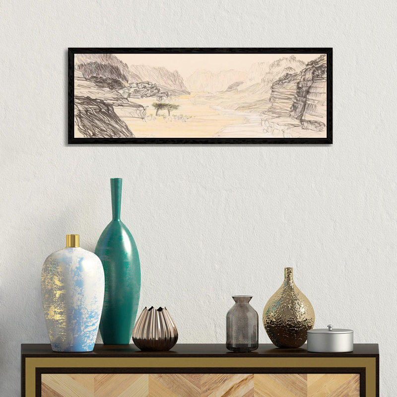Nahal Nekarot by Itzu Rimmer - Panoramic Print on Canvas, 30.48 cm H x 91.44 cm W, Black Framed