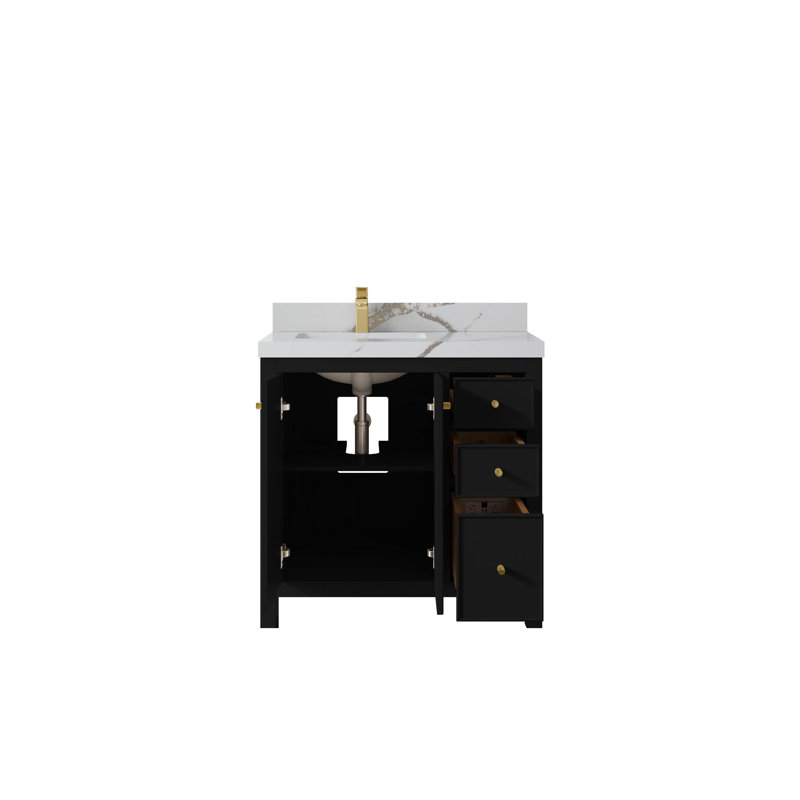 Meuble-lavabo simple 36 po avec plateau Chicago, Or Calacatta