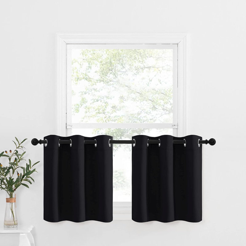 NICETOWN Blackout Small Window Valances, Rustic Farmhouse Curtains Grommet Top Thermal Insulated Window Drapes for Kitchen/Bathroom/Basement, 2 Panels.
