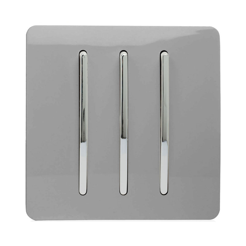 Trendi Switch 3 Gang 1 or 2 way Rocker Light Switch, Light Grey