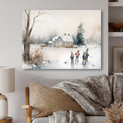 Enfants jouant au hockey en hiver II