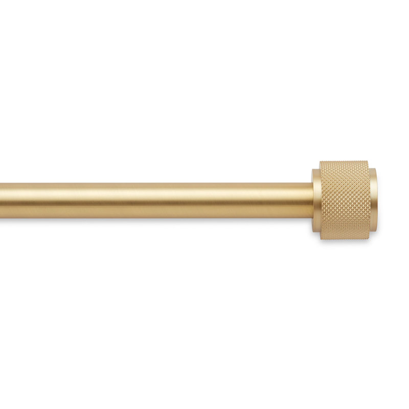 Brushed Gold Adjustable Steel Curtain Rod Set with Knurled Finials
