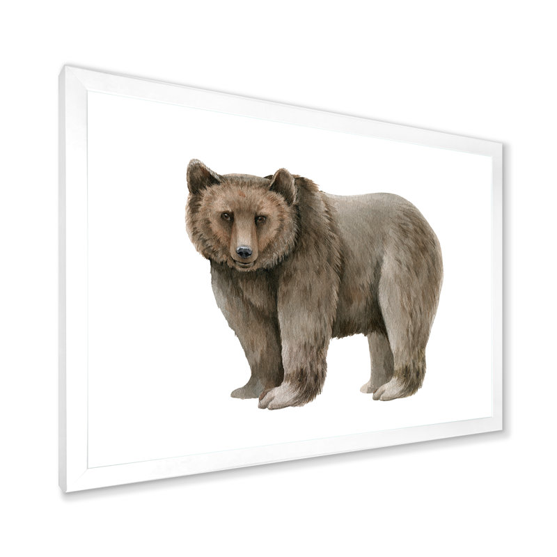 Ours brun sur blanc - reproduction sur toile, H 30 po x l 40 po, Toile blanche avec cadre d'angle fermé