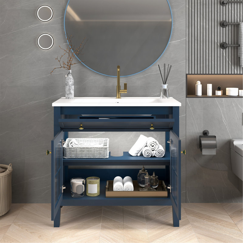 Meuble-lavabo de salle de bain 35,6 po Mid-Century, Blue