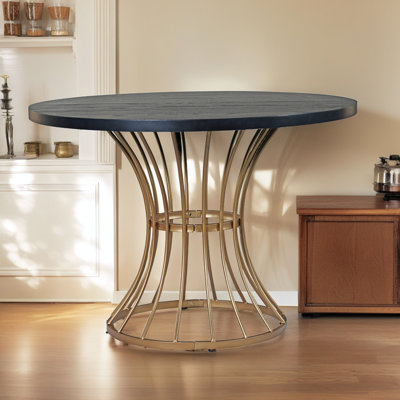 Table de salle à manger compacte avec plateau en placage de chêne et base en fer robuste