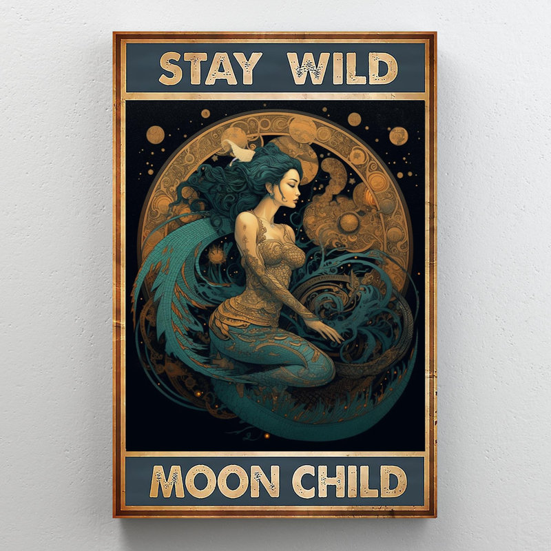 Mermaid Stay Wild Moon Child, H 36 po x l 24 po x P 1,25 po