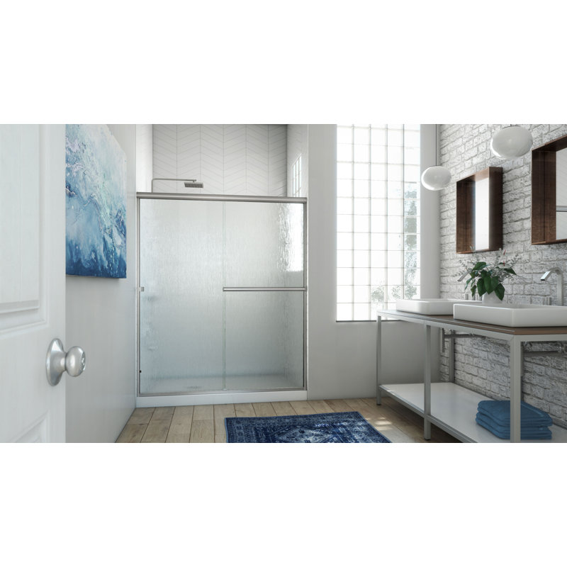 Lese 54" W x 65" H Bypass Semi-Frameless Shower Door, Brushed Nickel