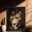 «Black», fleurs rétro encadrées de crânes humains, art mural foncé, impressions encadrées-675533574