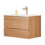 Meuble-lavabo mural simple 30 po avec lavabo en céramique, armoire en contreplaqué flottant avec 2 tiroirs à fermeture en douceur, conception à lattes modernes en noyer naturel-37678838