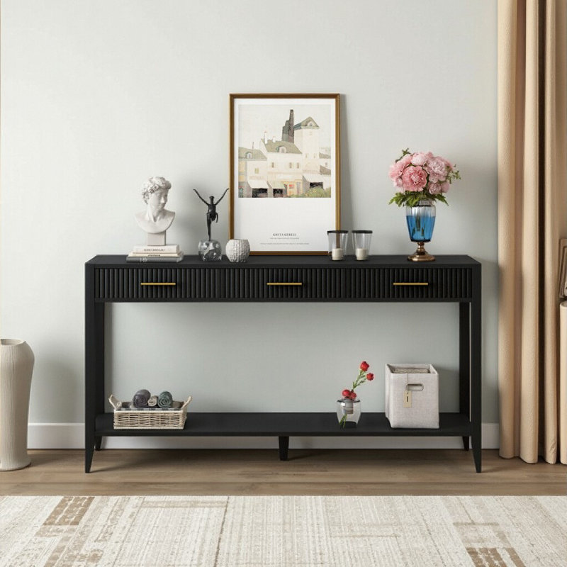 Console 60 "avec tiroirs et tablette ondulés, Noir