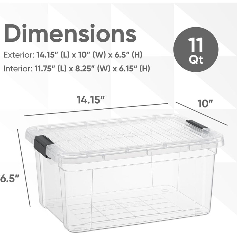 Superio 11 pte Bacs de rangement transparents avec couvercles, paquet de 5 - Boîtes de rangement en plastique pour la maison