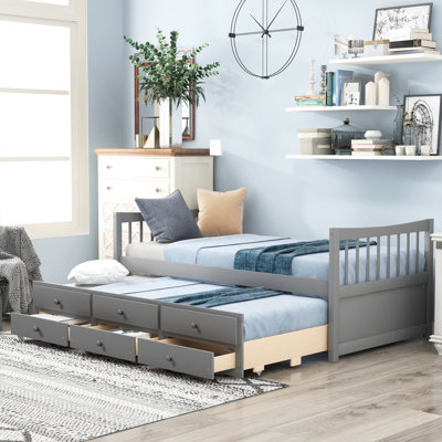 Twin Size Daybed In Gray With Trundle And Drawers For A Stylish Teen Room - Maximize Space Style