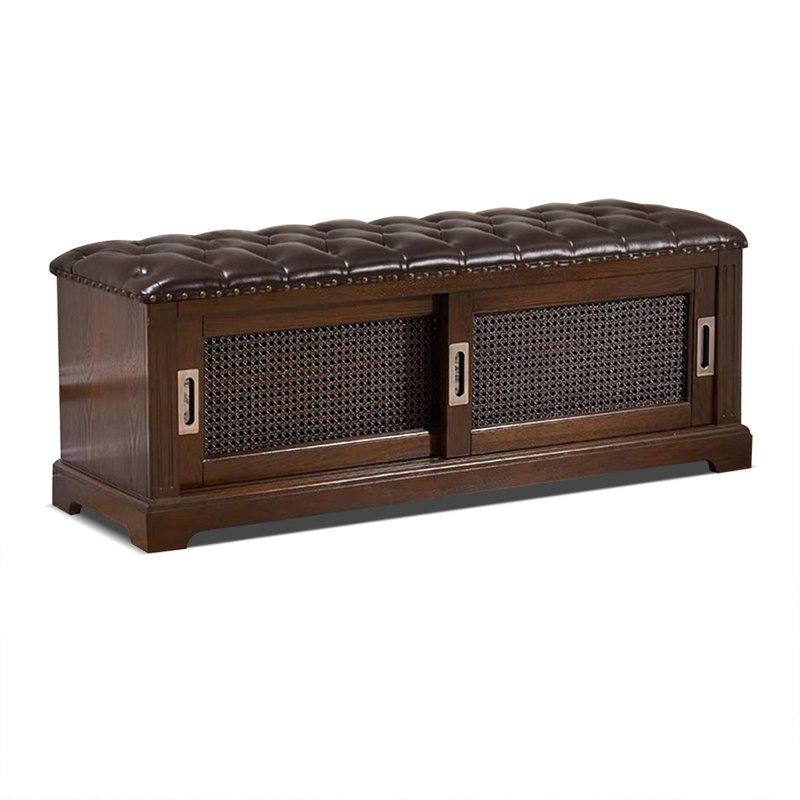 Banc rembourré en noyer foncé, H 17,72 po x l 47,24 po x P 14,96 po, Noyer foncé
