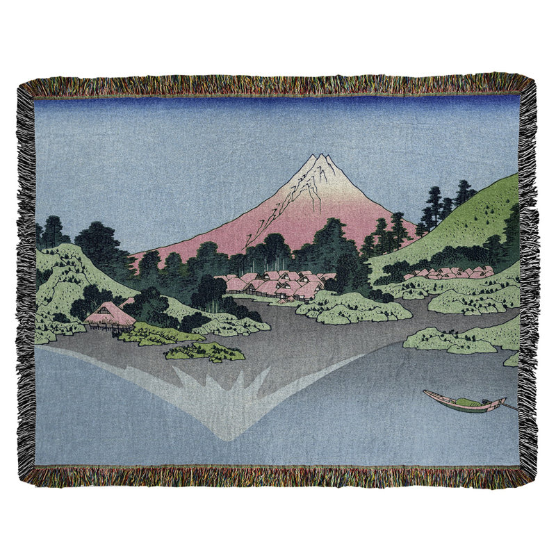 Jeté en coton Katsushika Hokusai reflété dans le lac Kawaguchi, Rose / Noir