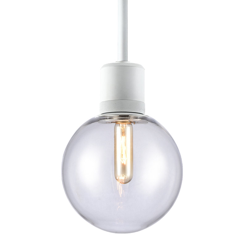 8" E26 Clear Globe Glass Pendant Light, Blanc mat