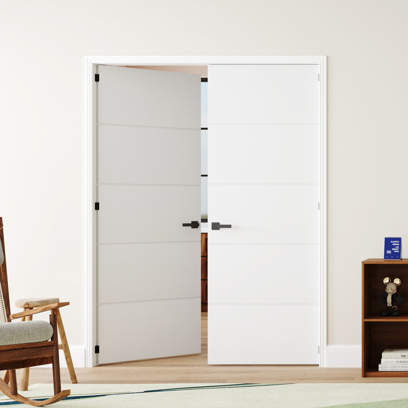 Double porte intérieure 4-Lite avec porte en bois massif apprêté avec porte de garde-manger pré-montée avec panneau à noyau solide et bande d'assemblage rapide