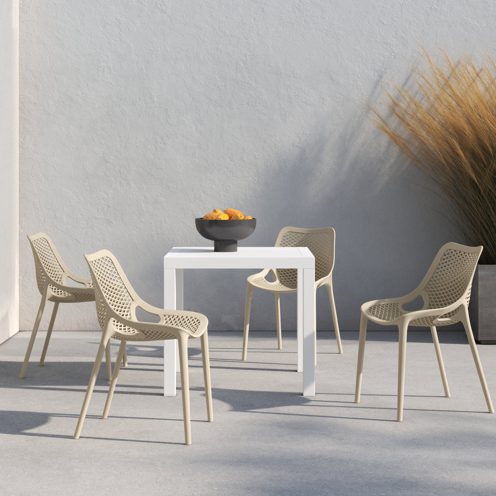 Asherton Square 4-Person Outdoor Dining Set, White/Taupe