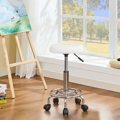 Tabouret à roulettes rondes en cuir synthétique réglable en hauteur pivotant à hauteur réglable