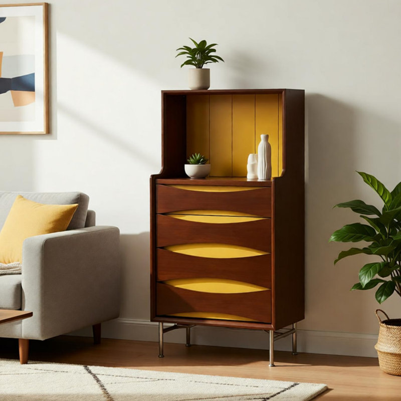 Commode rétro et simple, Jaune/brun