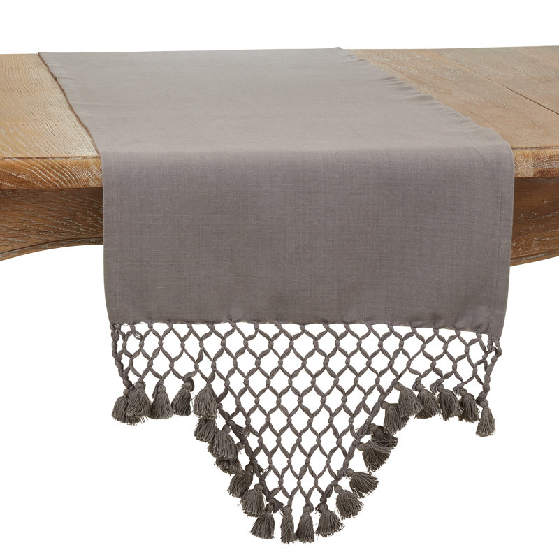 Grey Cotton Braided Tassel Table Runner, 16 x 72 in