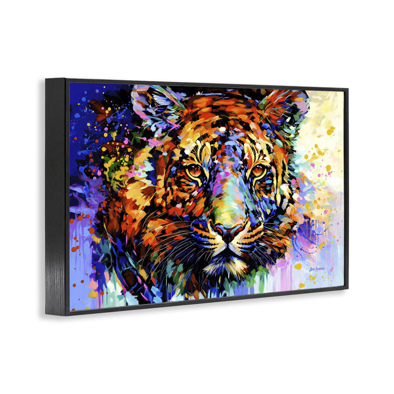 «Tiger's Wild Wonder», estampe numérique par Leon Devenice, Giclée encadrée noir minuit, H 16 po x l 24 po