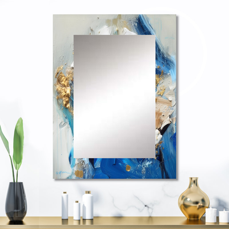 Indigo Awakening Abstract In Blue And Gold II - Abstract Painting Unique Mirror, Modern Large Wall Mirror, Printed Metal Art