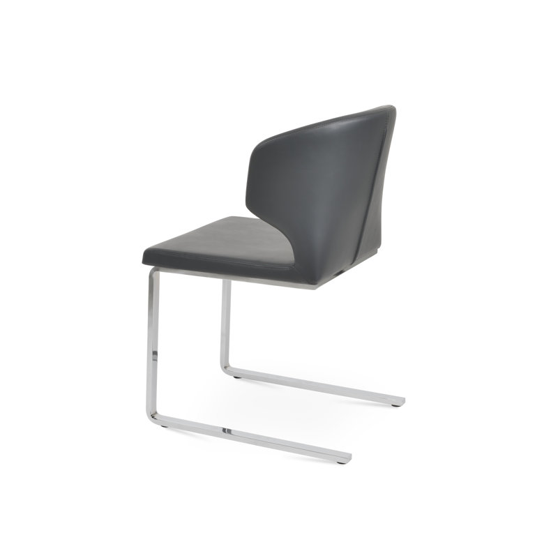 Amed Flat Side Chair, Faux Leather Gray