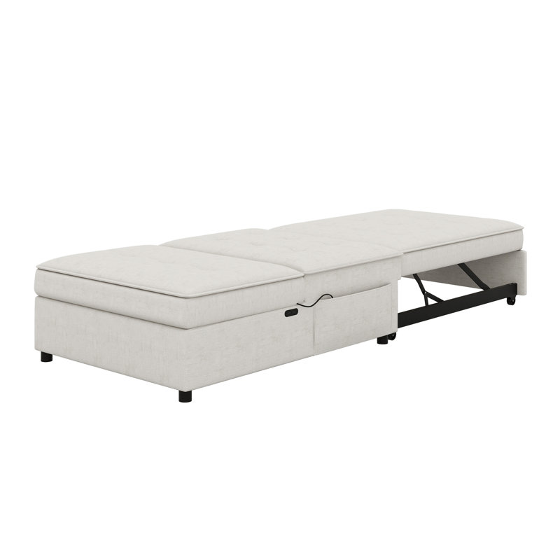 Multi-Function Folding Chair Bed With Storage Pocket And USB Port, White