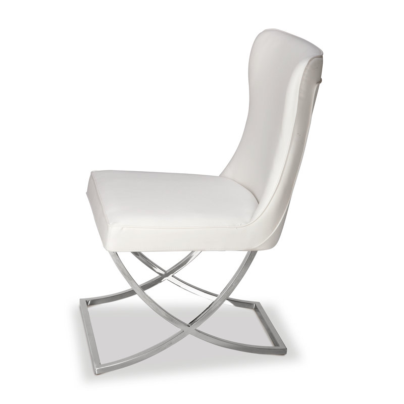 Chaise d'appoint rembourrée en similicuir Riddick, Argent, Blanc