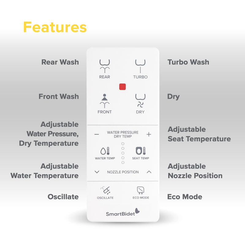 White Electric Bidet Toilet Seat with Remote Control
