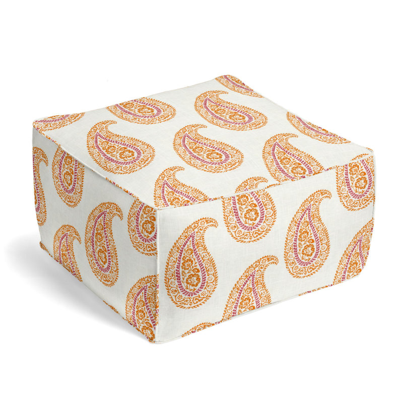 Upholstered Pouf, Papaya Linen Blend/Cotton Blend