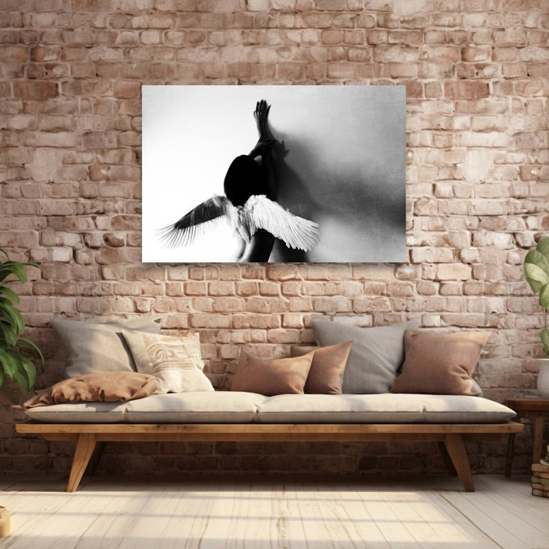 Shadow Of An Angel Delicate Dramatic Ethereal Wall Art Print 1 Piece Wrapped Canvas Wall Art, 101.6cm H x 152.4cm W