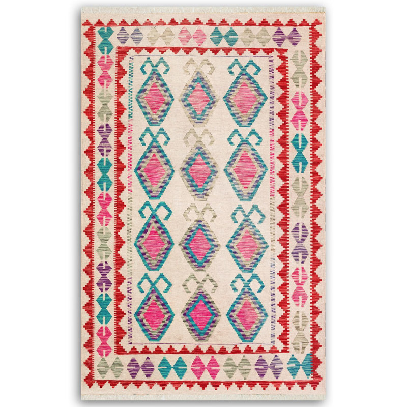 Tapis tissé à franges en coton
